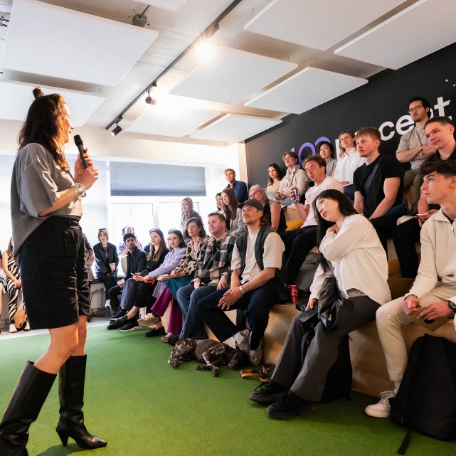 The audience seated during a talk at Agency at Night