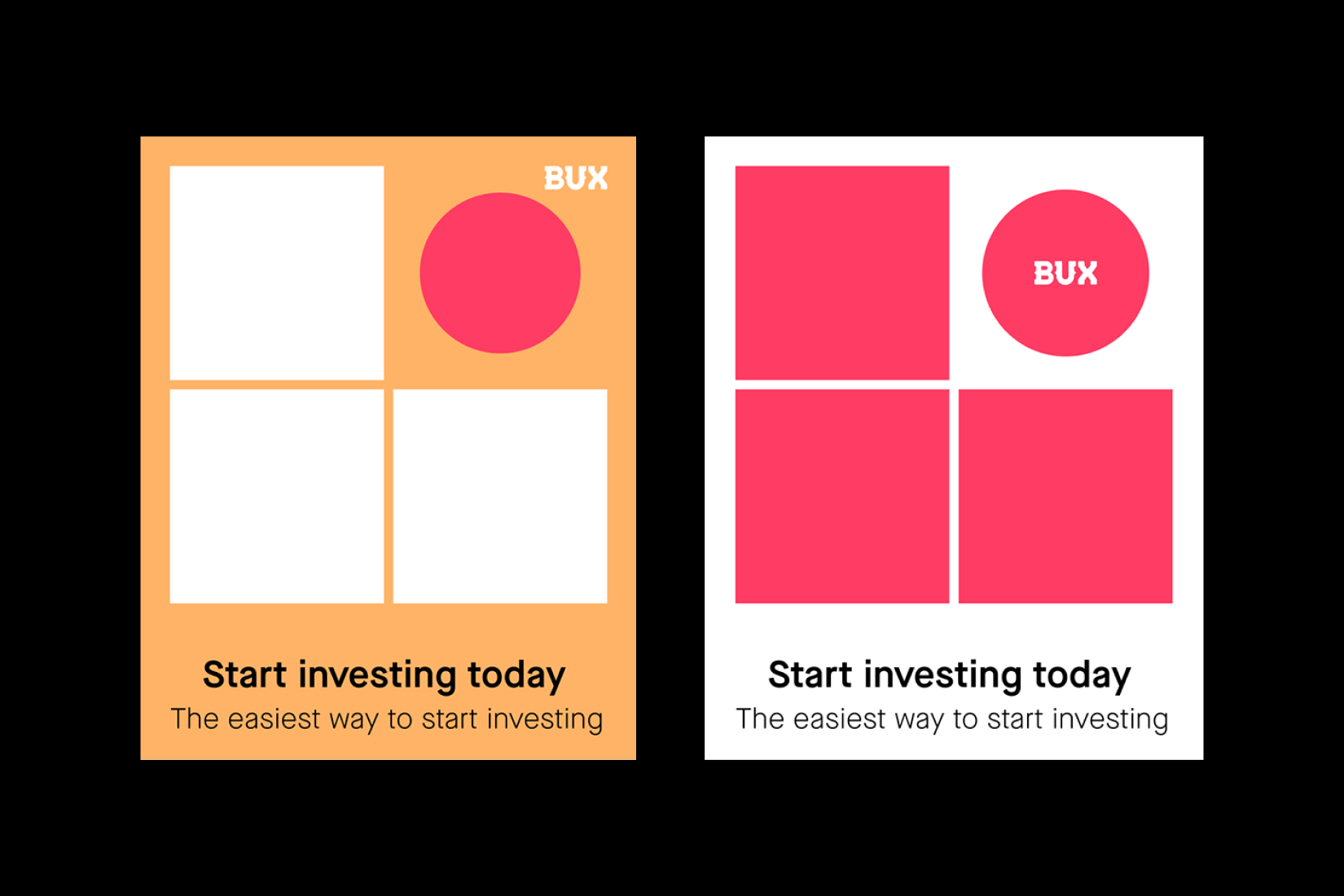 BUX product cards built from the square-and-circle devices