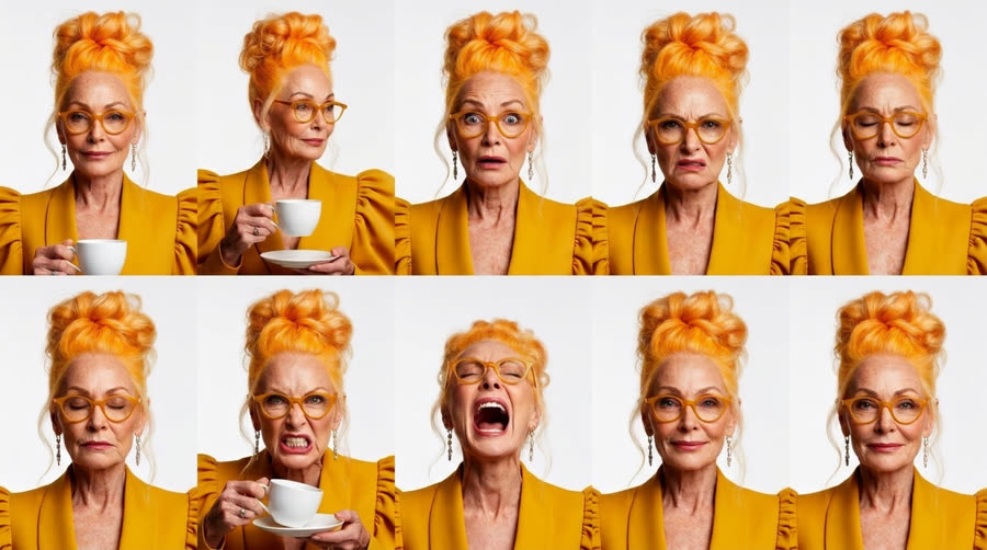 Expression sheet for the woman holding the coffee cup